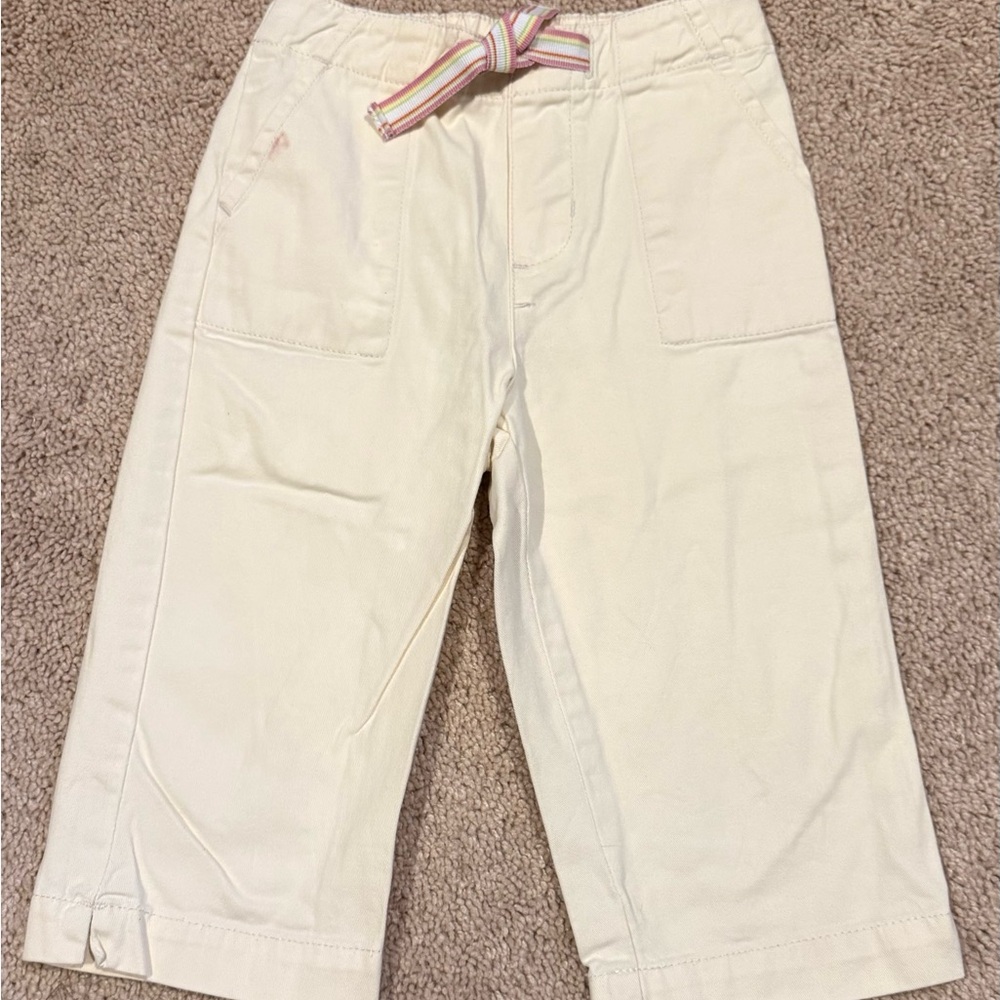 Girls Cream/Khaki 3T Pants with ribbon